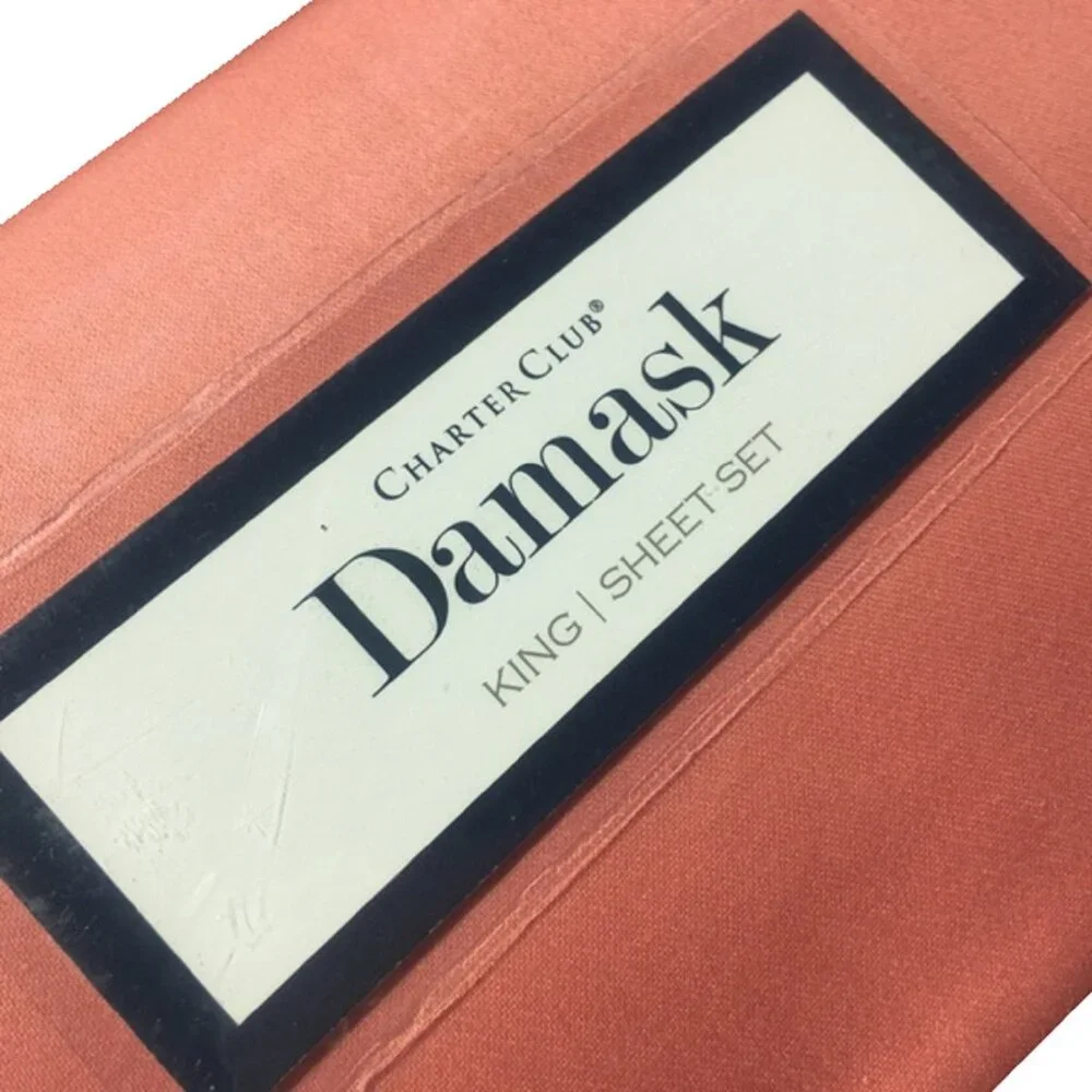 new SOFT POPPY color Charter Club Damask Solid 550 TC 100% Cotton KING Sheet Set